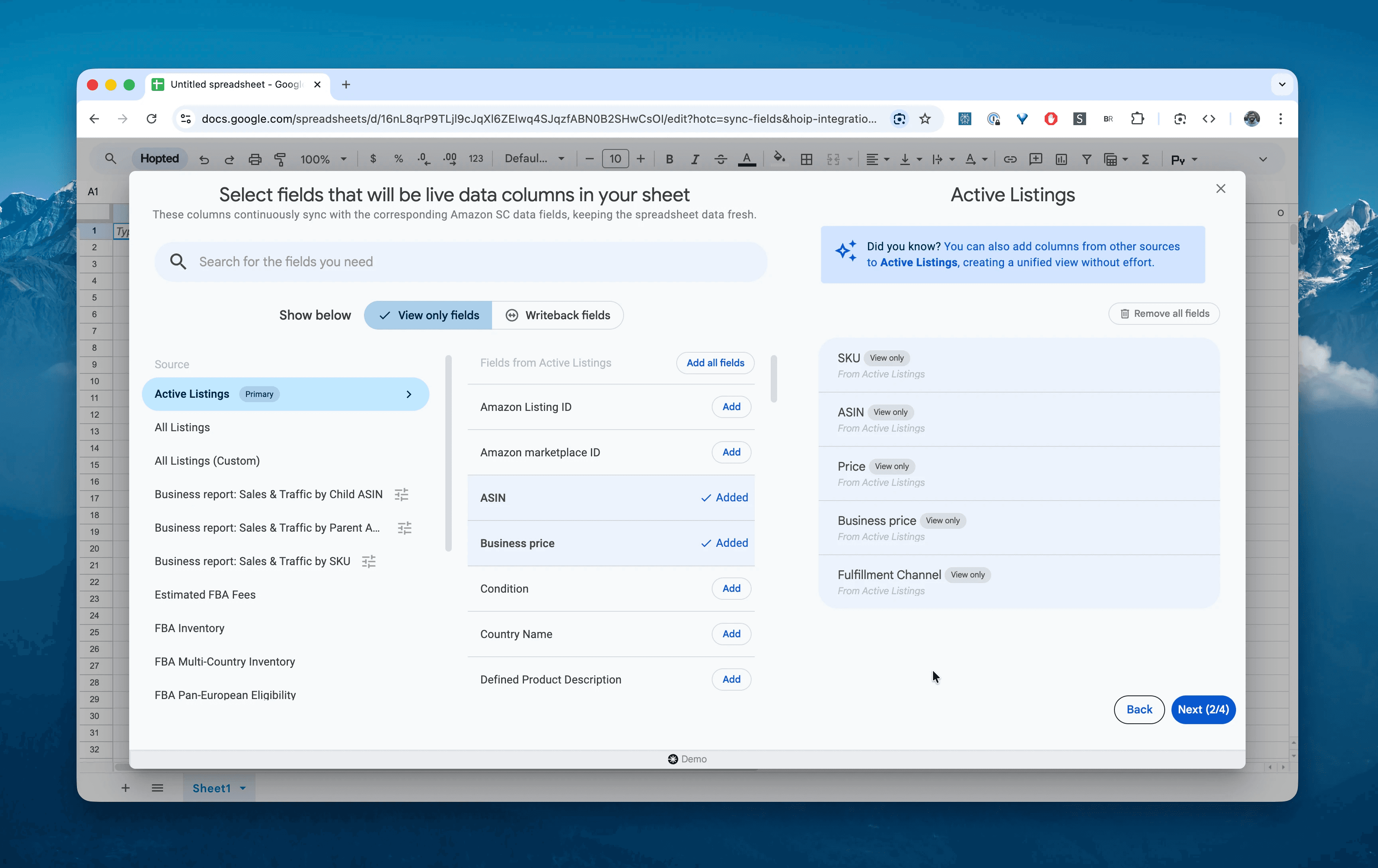 Choose columns for the Active Listings report in Hopted