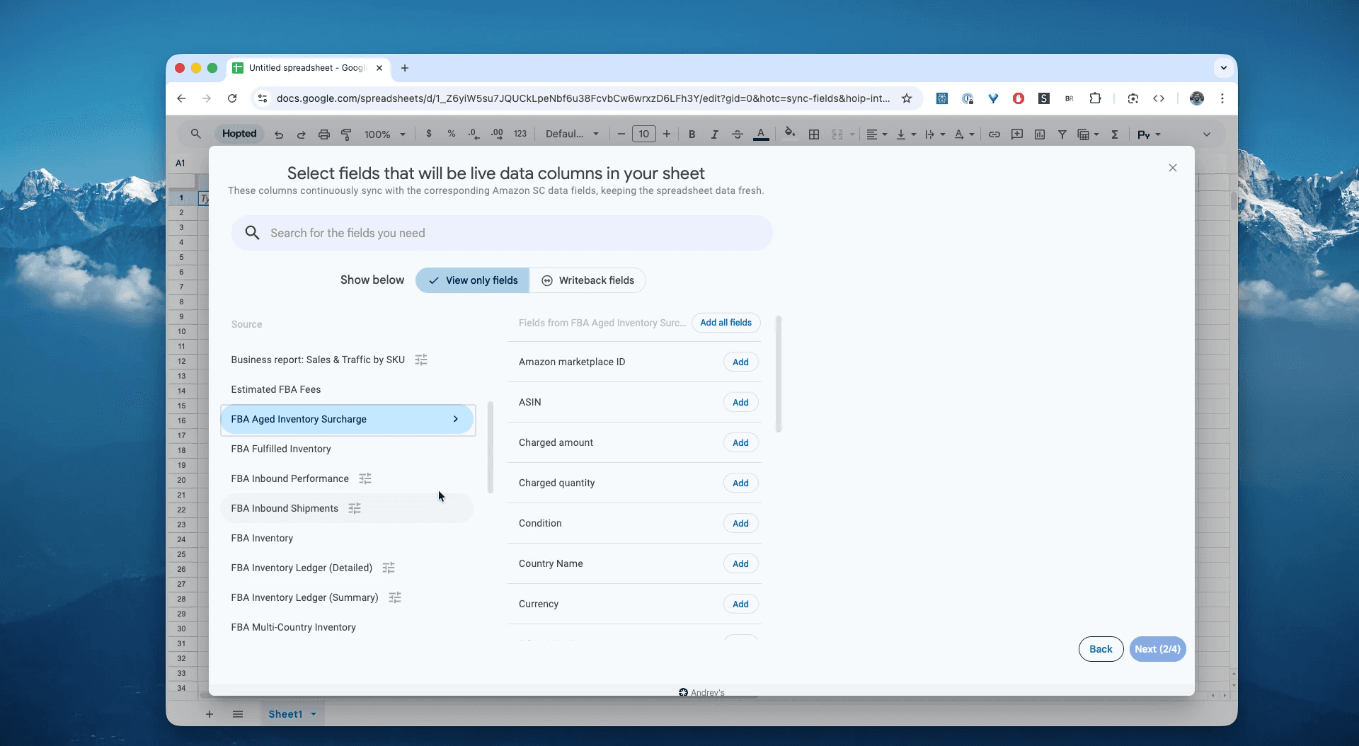 Select the FBA Aged Inventory Surcharge report in Hopted