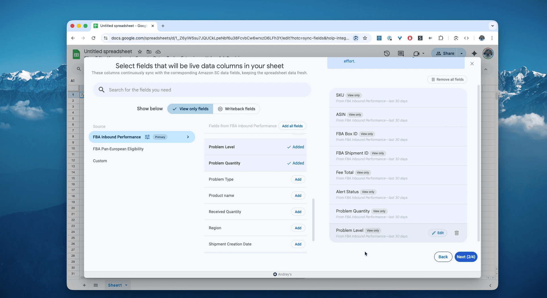 Choose columns for the FBA Inbound Performance report in Hopted