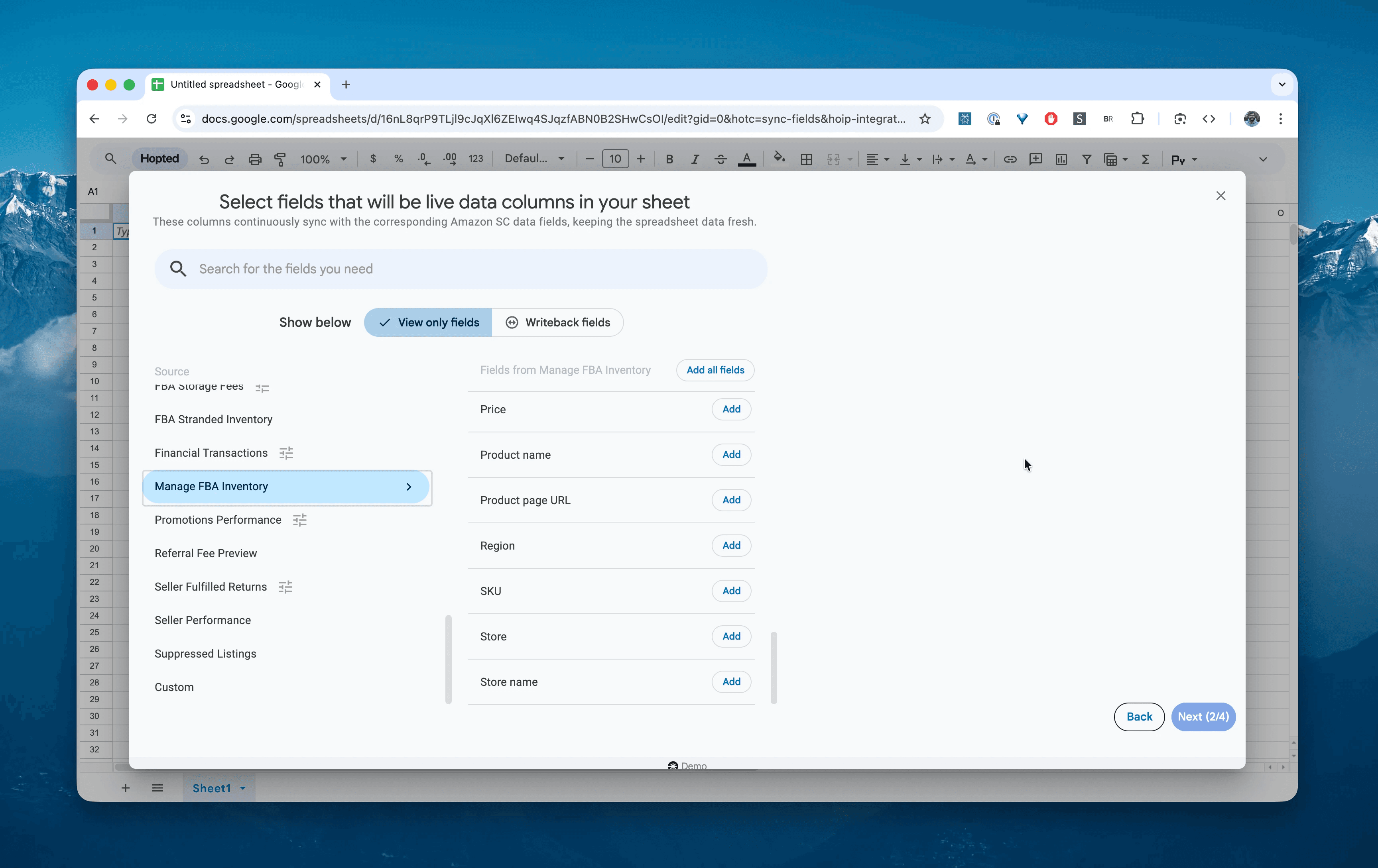 Select the Manage FBA Inventory report in Hopted