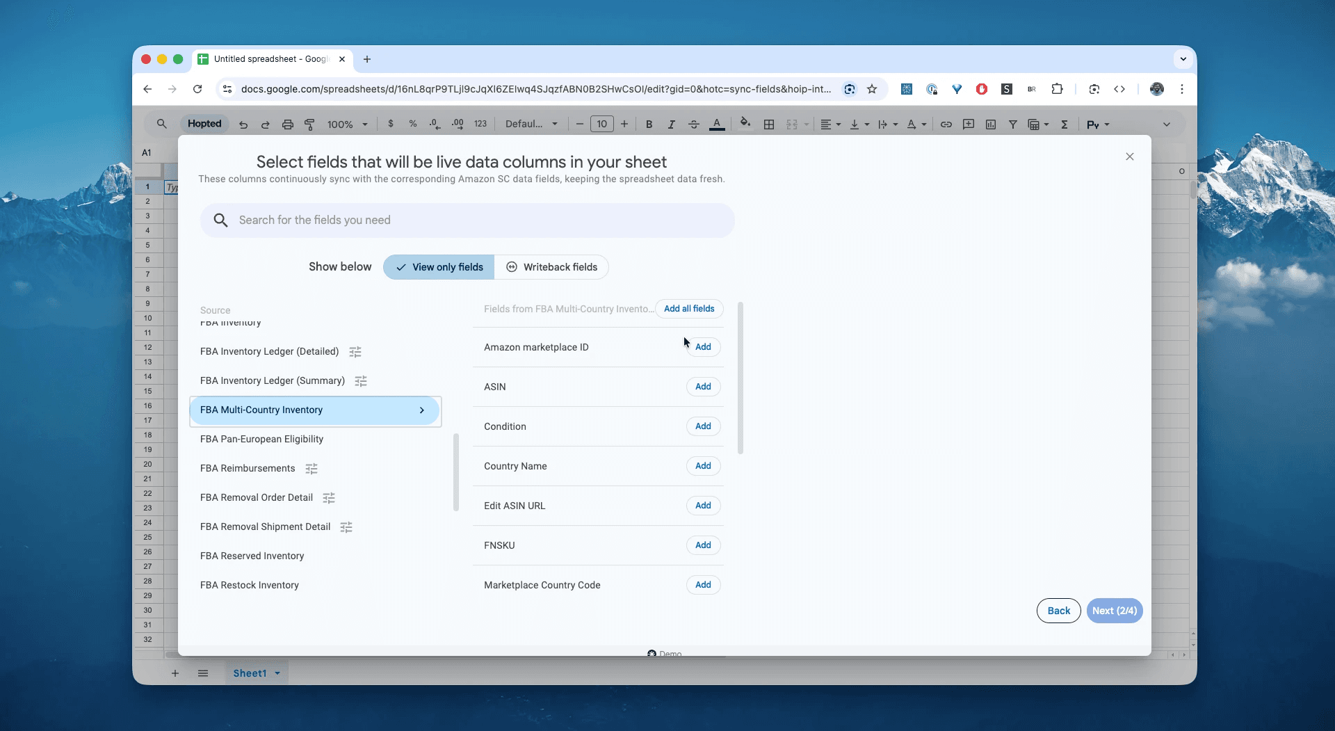 Select the FBA Multi-Country Inventory report in Hopted