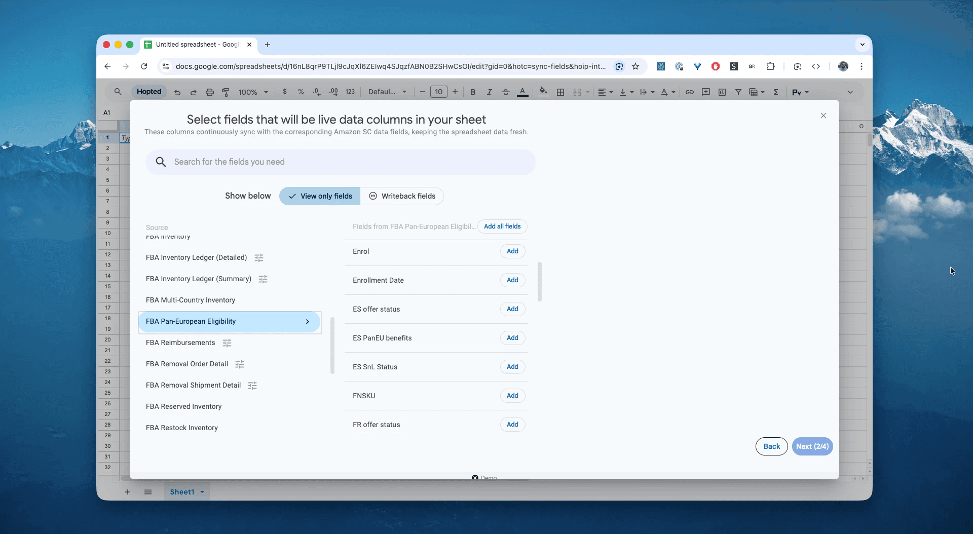 Select the FBA Pan-European Eligibility report in Hopted