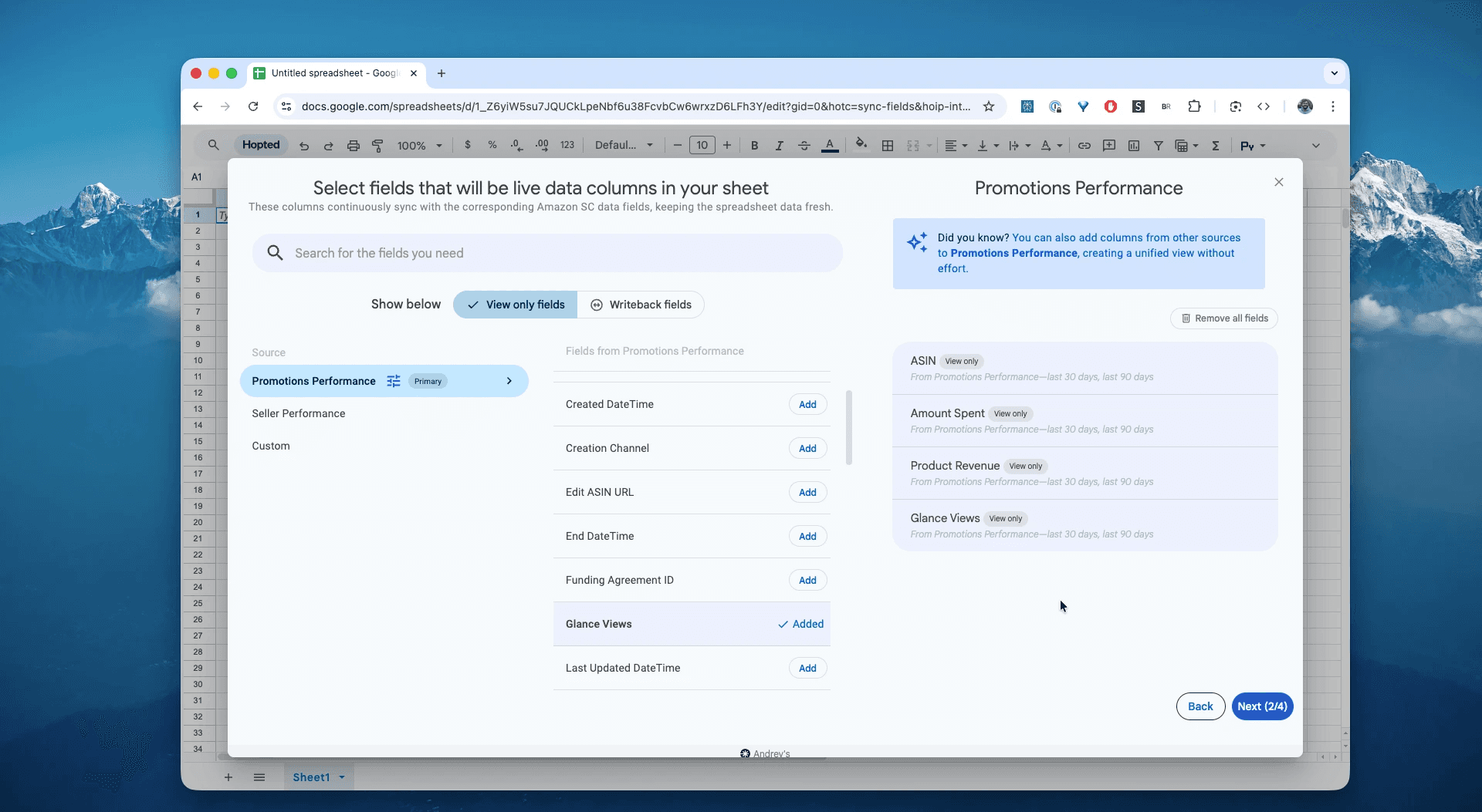 Choose columns for the Promotions Performance report in Hopted