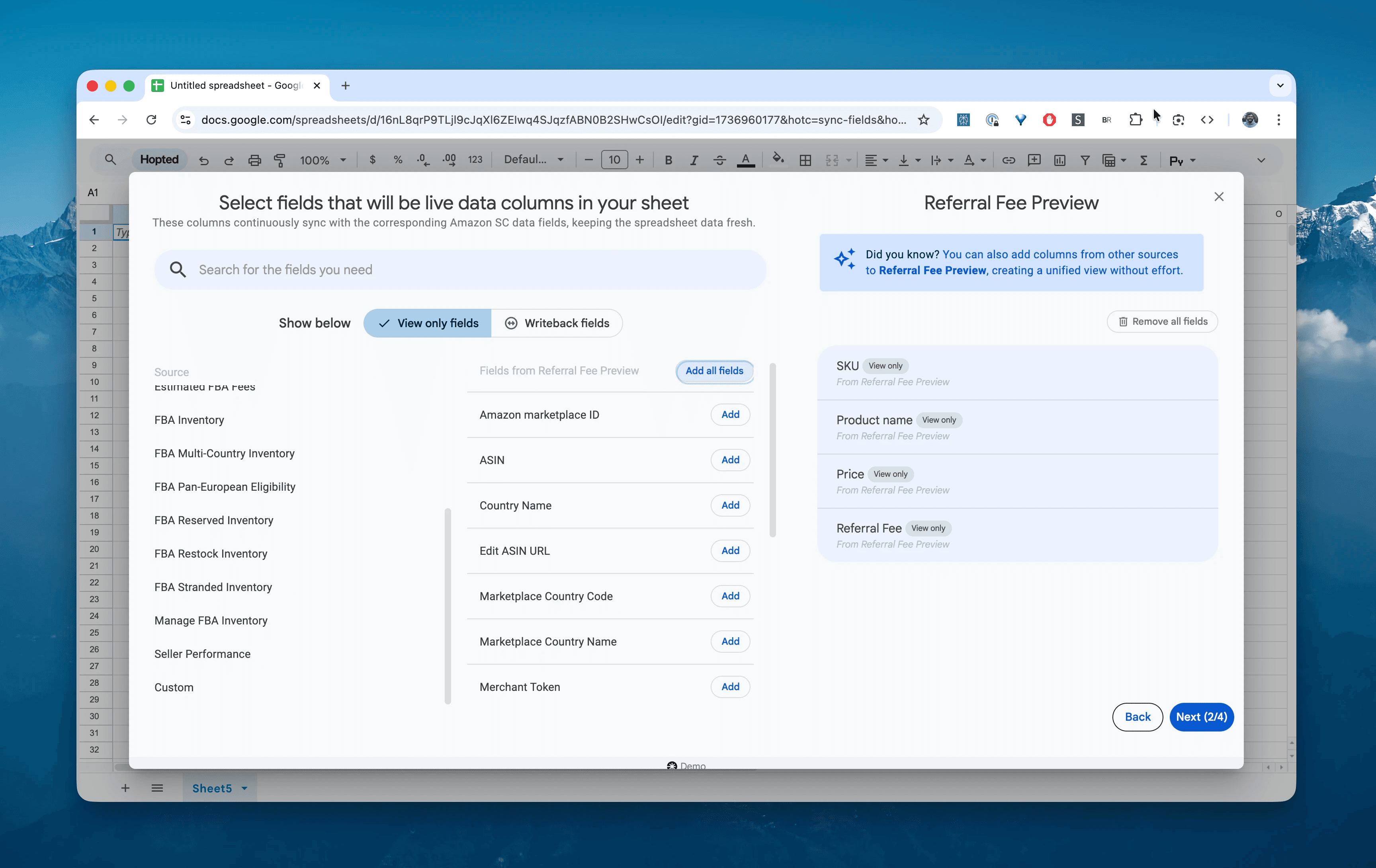 Choose columns for the Referral Fee Preview report in Hopted