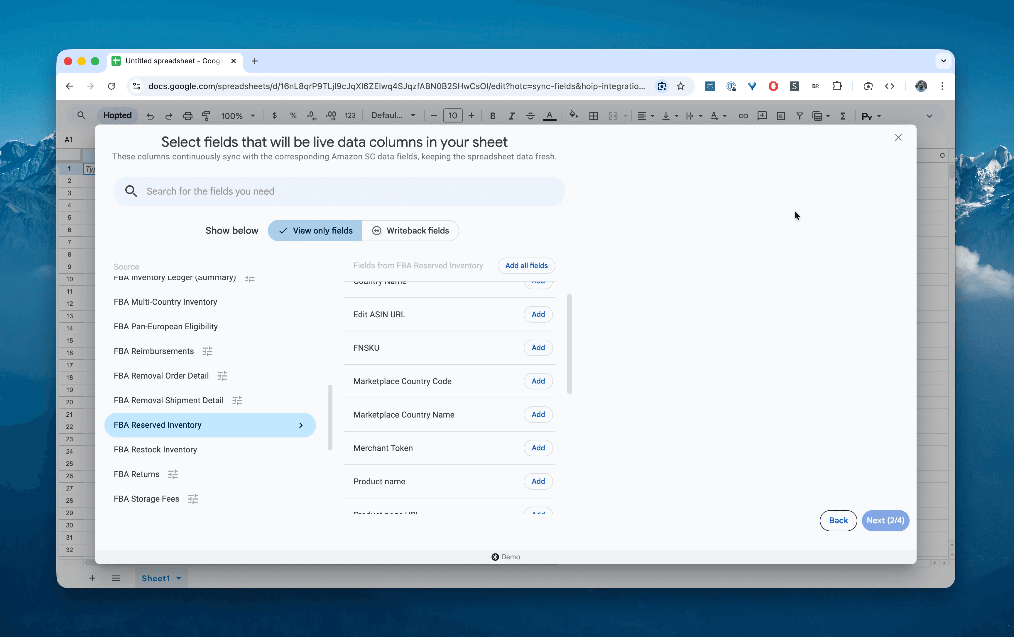 Select the FBA Reserved Inventory report in Hopted