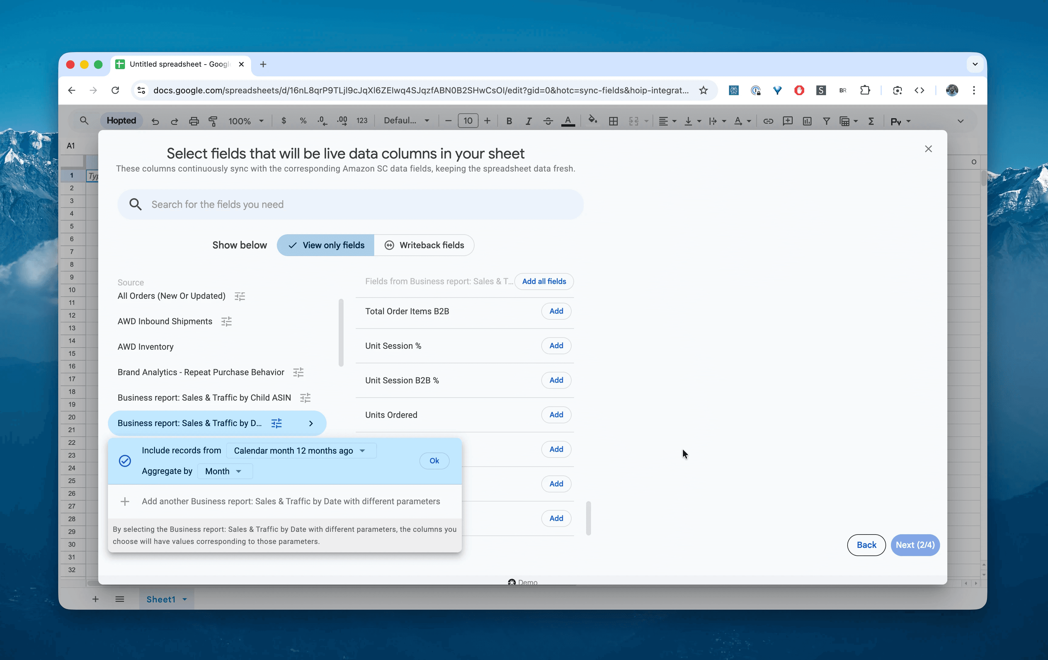 Select the Sales & Traffic by Date report in Hopted