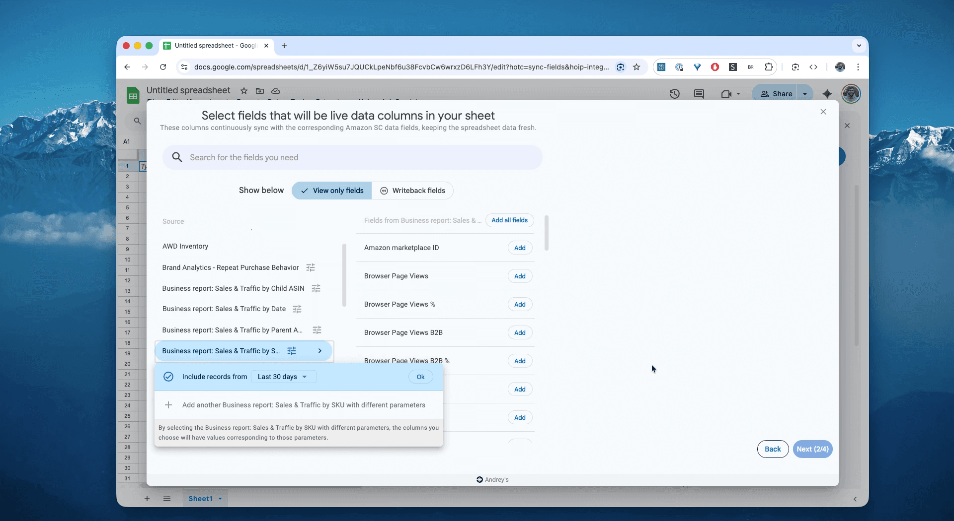 Select the Sales & Traffic by SKU report in Hopted