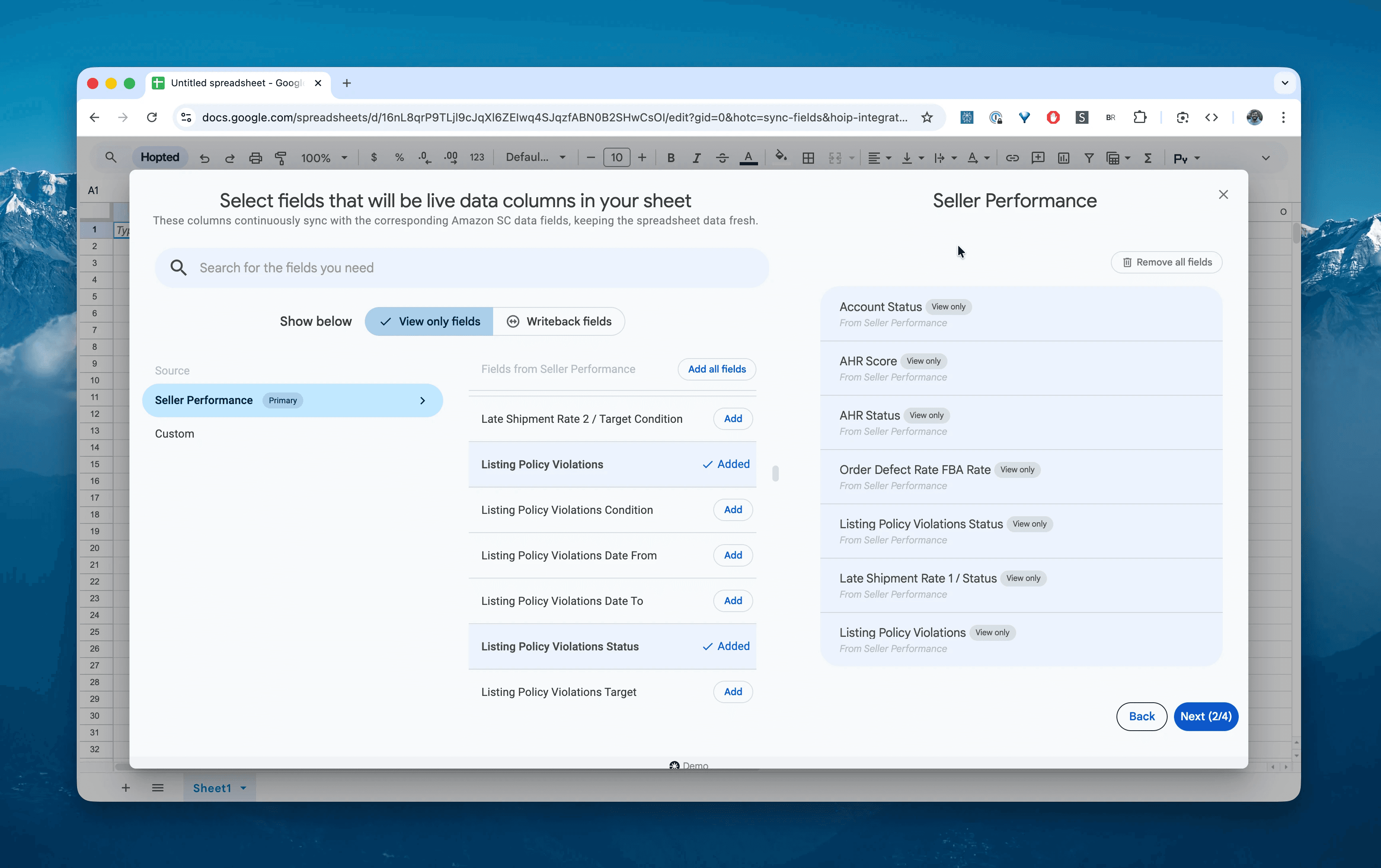Choose columns for the Seller Performance report in Hopted