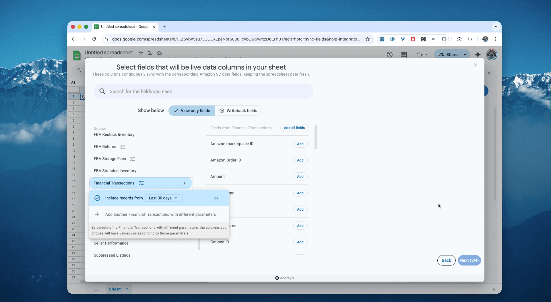Select the Financial Transactions report in Hopted