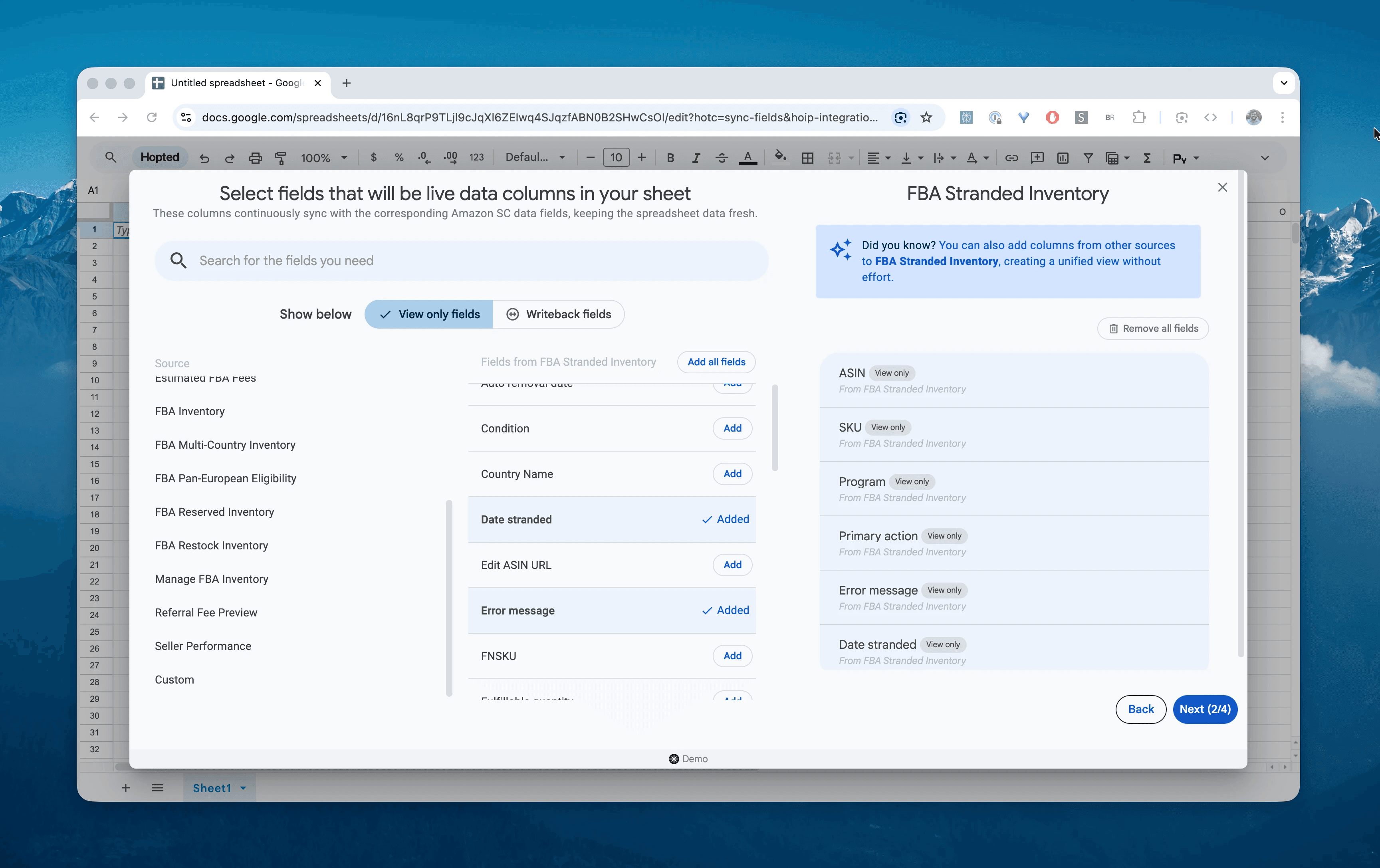 Choose columns for the FBA Stranded Inventory report in Hopted