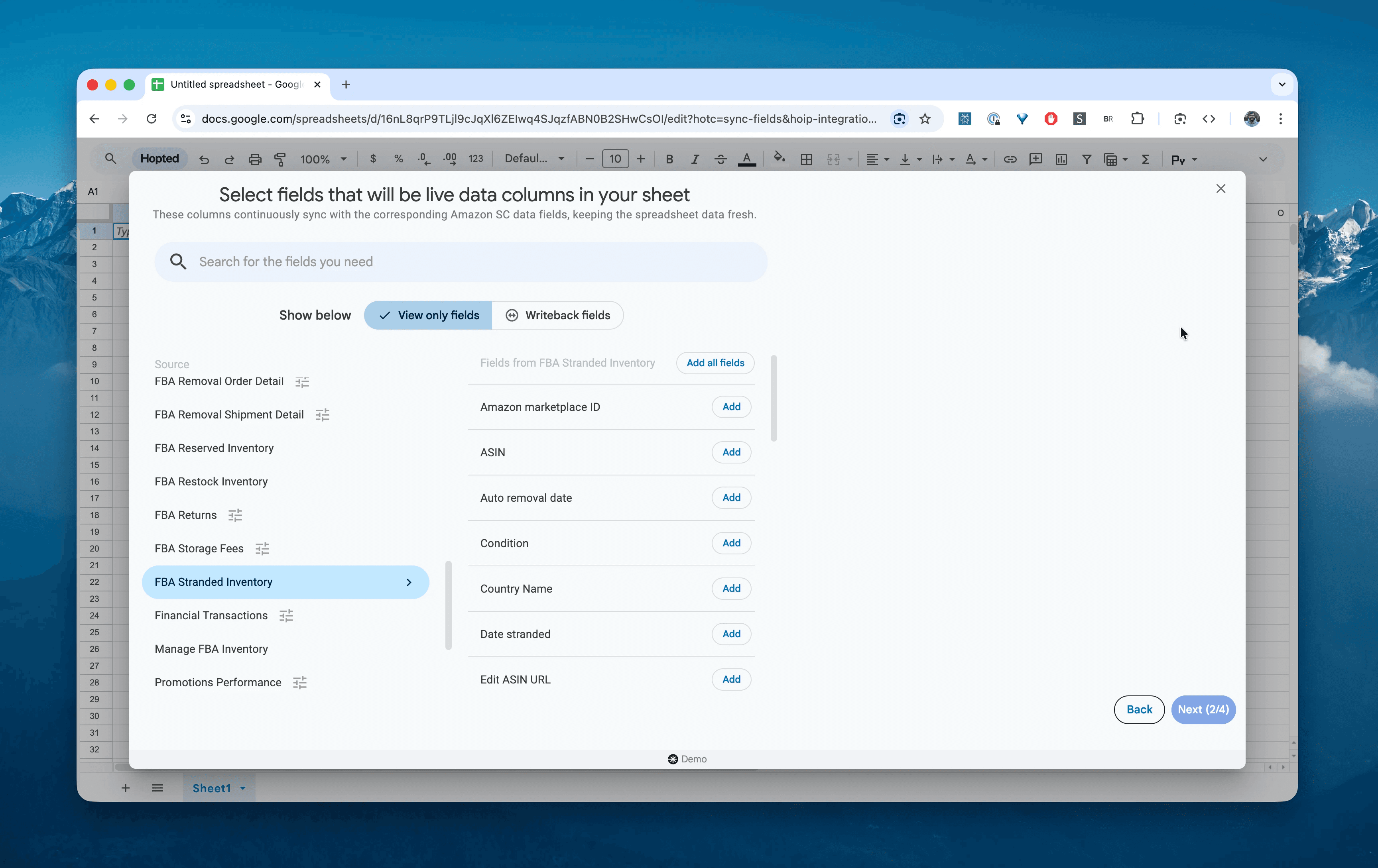 Select the FBA Stranded Inventory report in Hopted