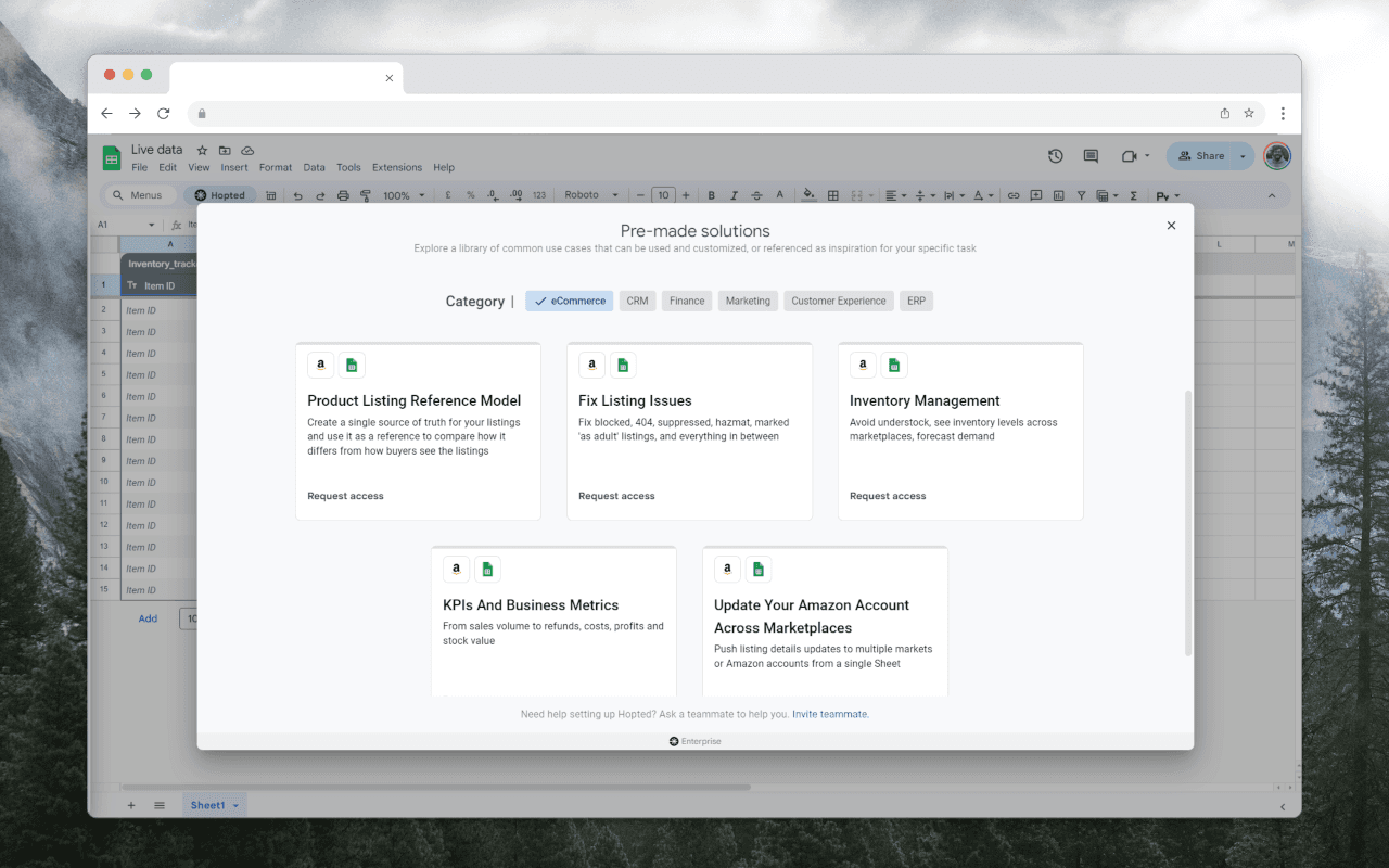 Hopted pre-made Amazon solutions in Google Sheets